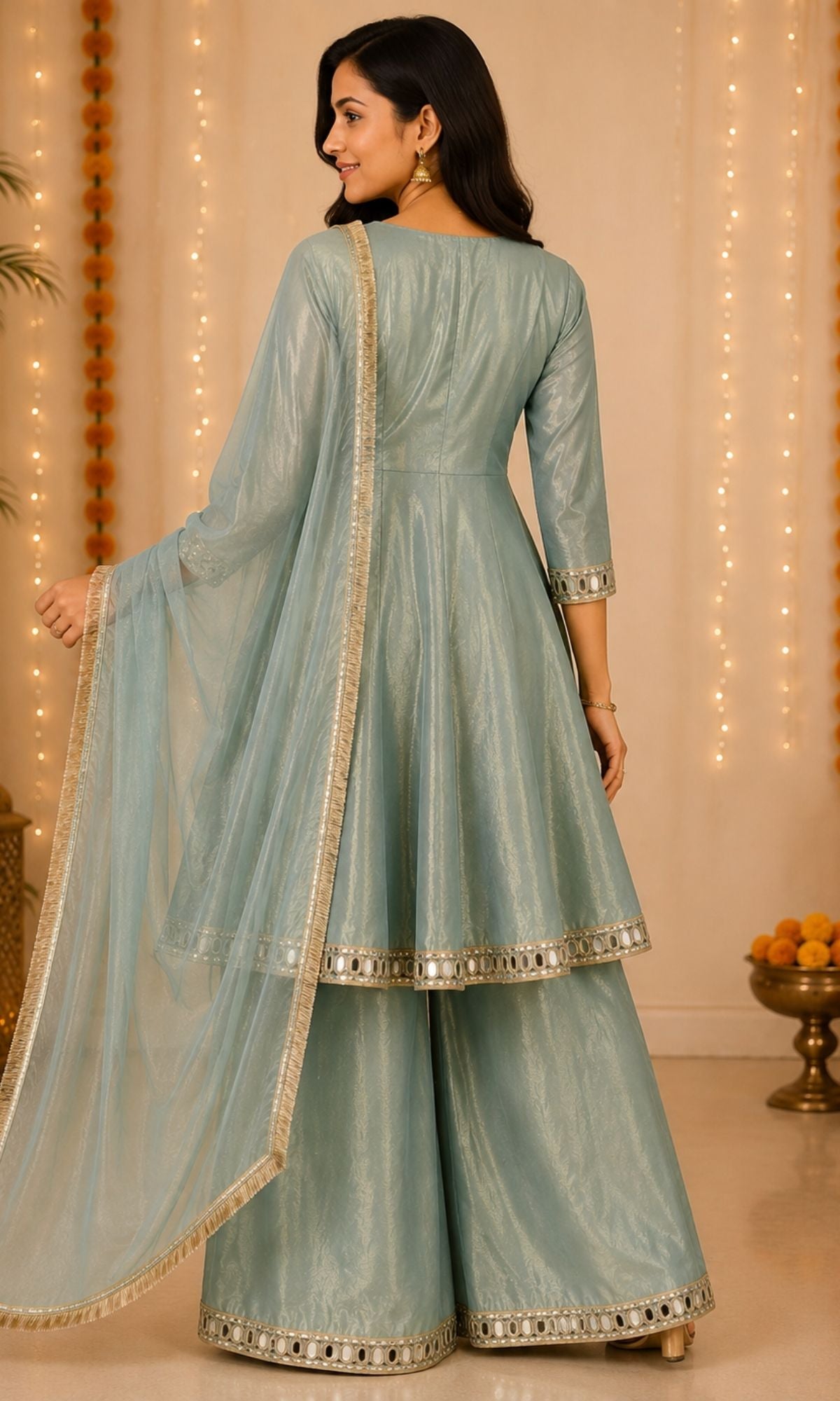 Blue Mirrior Work Palazzo Sharara Set