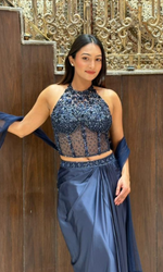 Navy Blue Drape Skirt with embellished Corset