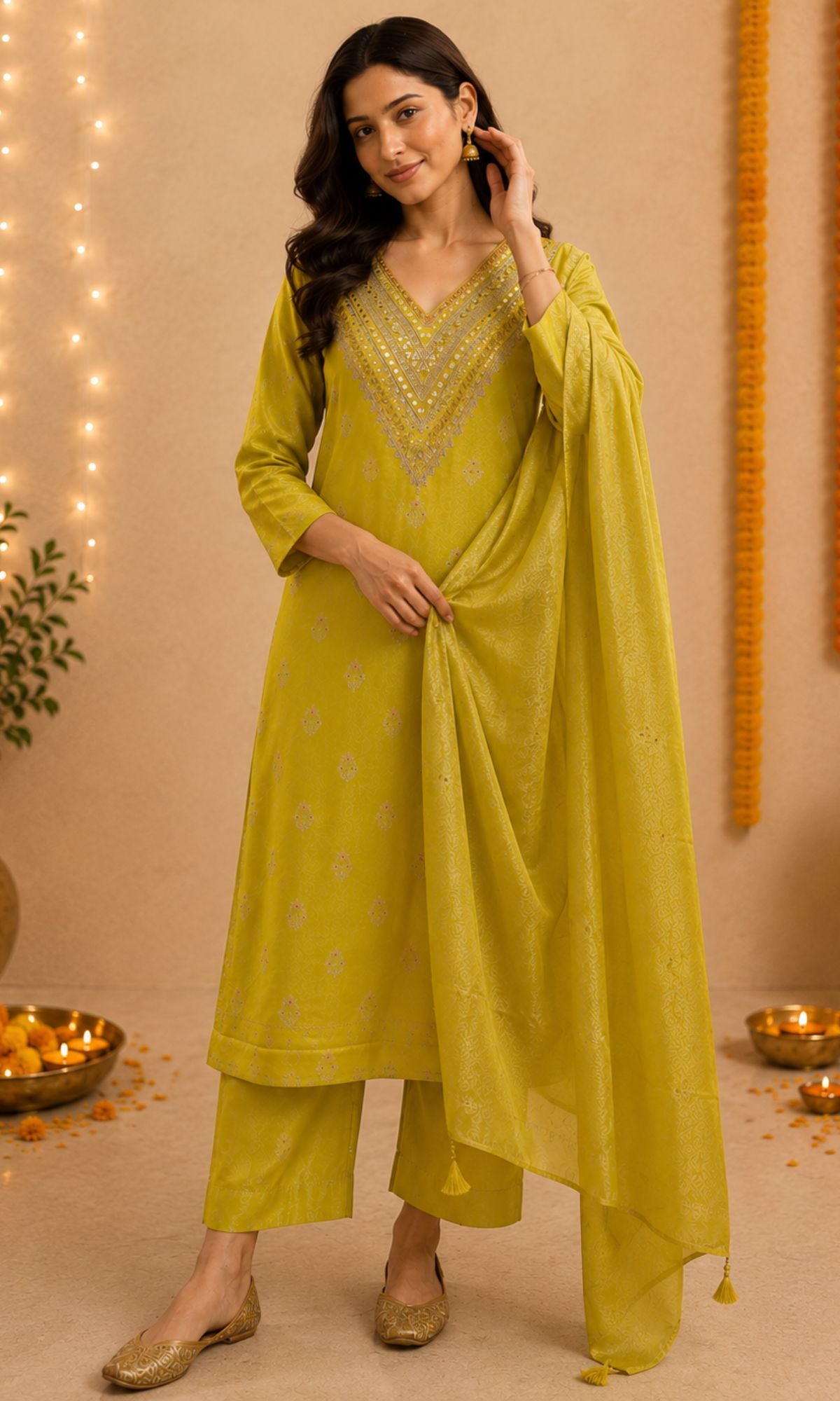 Yellow Embellished Kurta Set