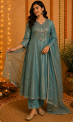 Blue Embellished Kurta Set