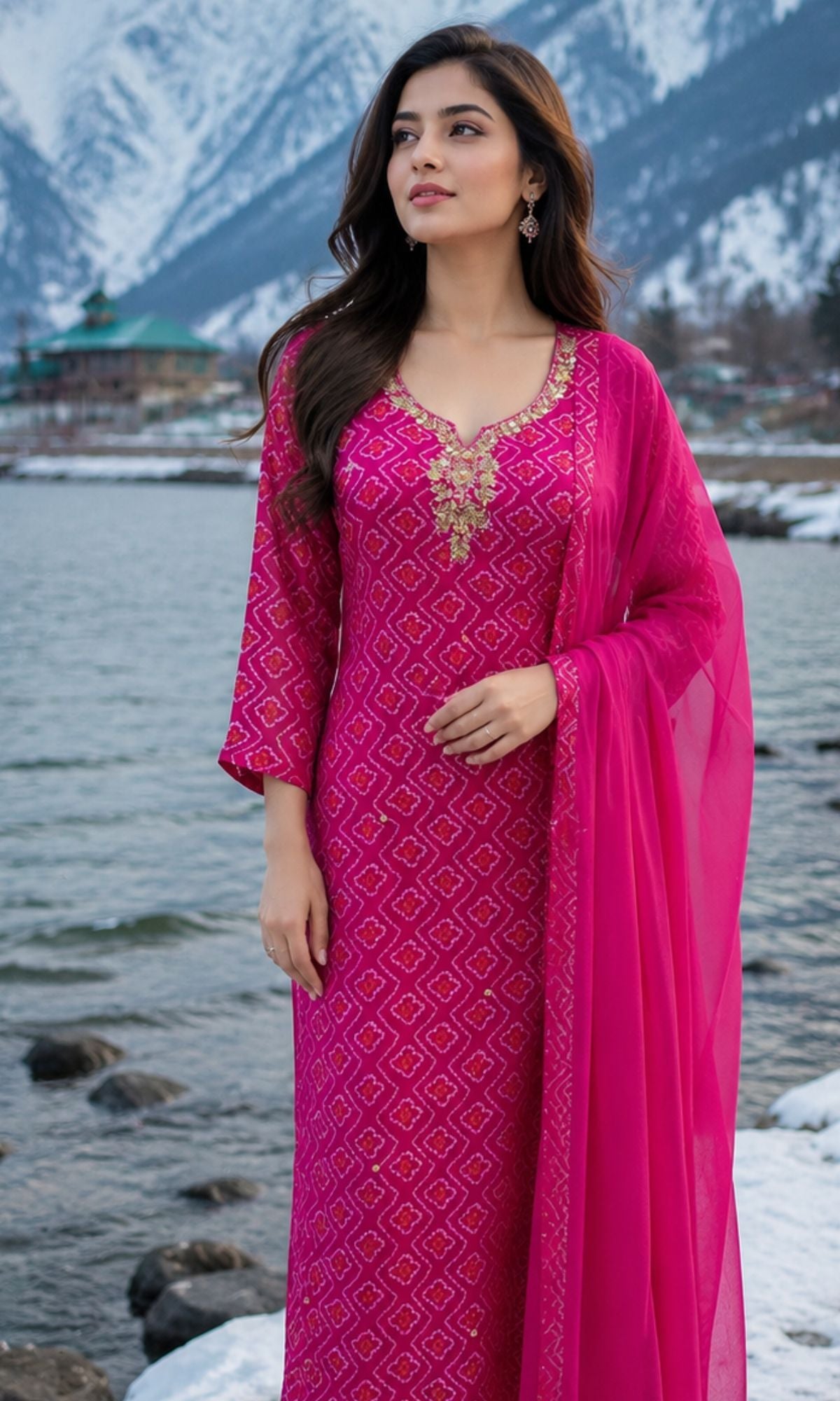Fuchsia Pink Printed Kurta Set