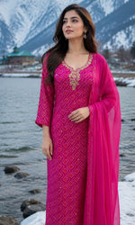 Fuchsia Pink Printed Kurta Set