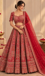 Red Bridal Lehenga with Intricate Traditional Embroidery & Sheer Dupatta