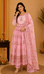 Pink Floral Printed Anarkali Kurta Set