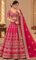 Pink Embroidered Bridal Lehenga with Blouse & Dupatta