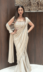 Soft Gold Satin Saree With Floral Embroidered Blouse