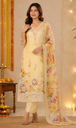 Yellow Floral Printed Kurta Set