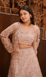 Pink Semi-Georgette Skirt & Short Jacket Set