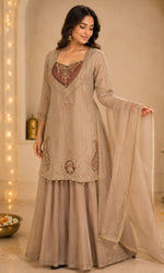 Brown Embroidered Palazzo Sharara Set