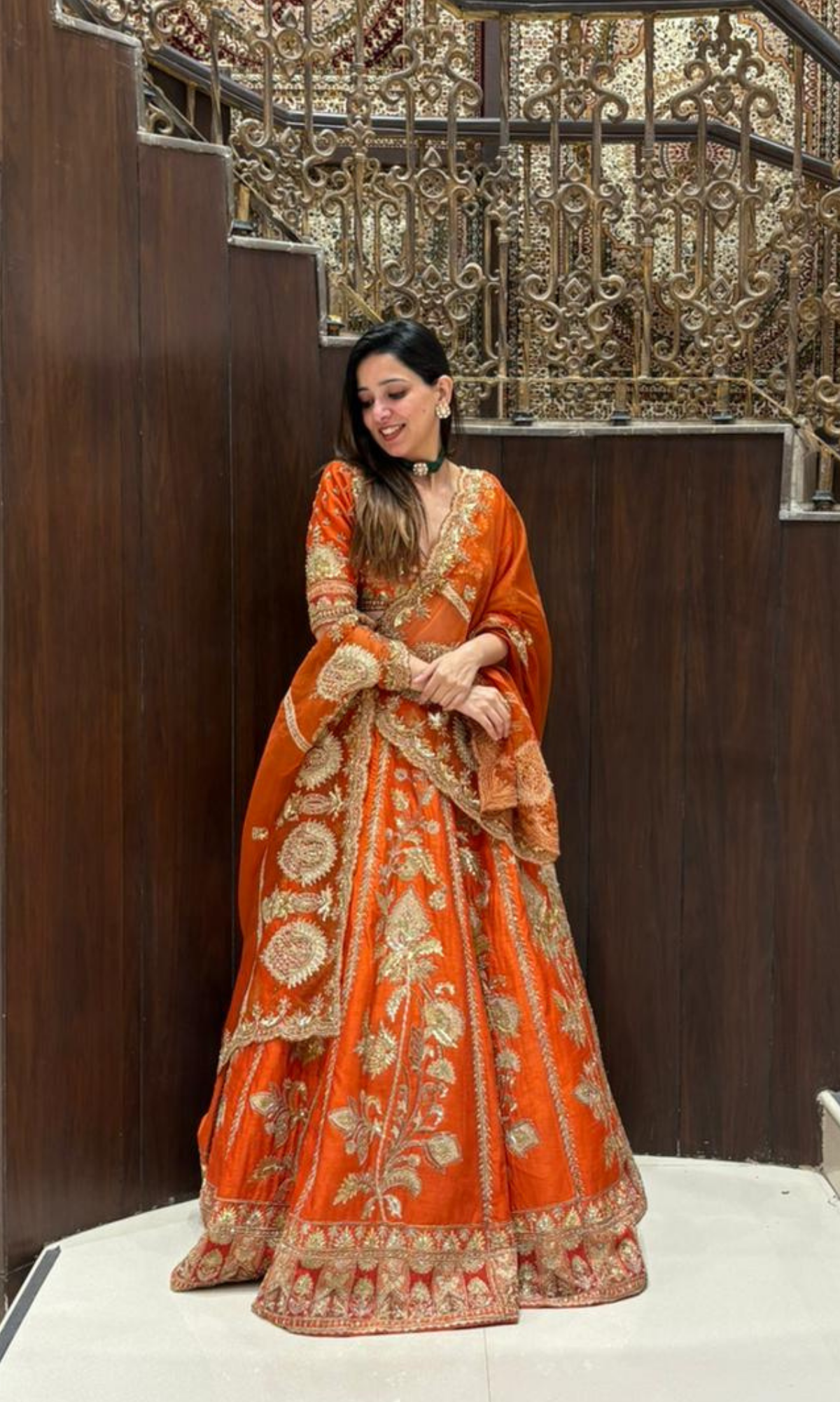 Orange Embriodered Lehenga With stitched blouse