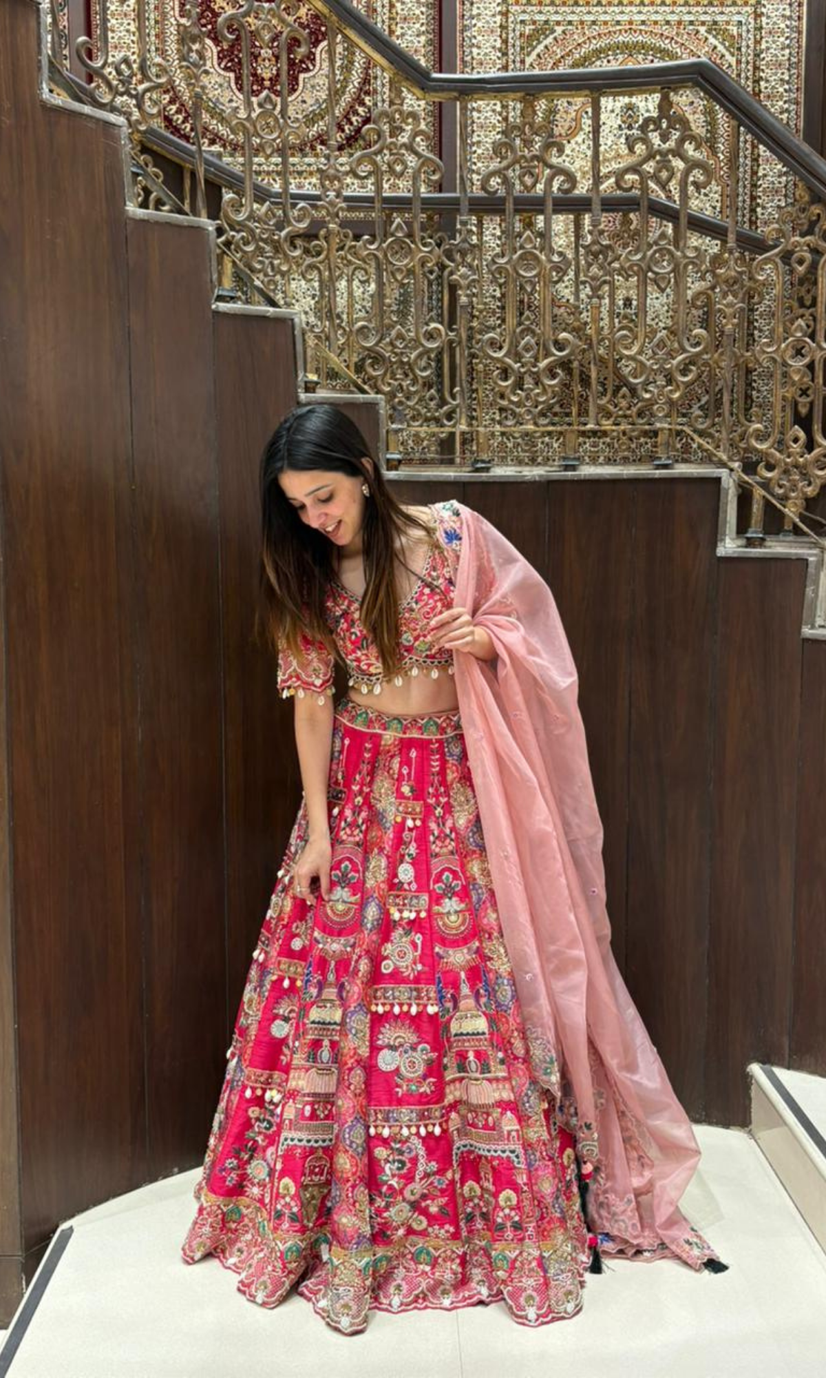 Magenta Pink Embellished lehenga with Stitched blouse