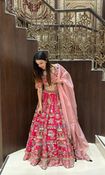 Magenta Pink Embellished lehenga with Stitched blouse