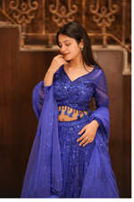 Electric Blue Sequenced Lehenga With Full Sleeves Blouse
