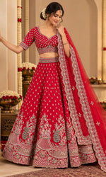 Red Bridal Lehenga with Buti Embroidery & Heavy Traditional Border