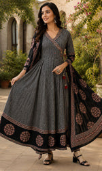 Black Ajrakh Printed Anarkali Kurta Set