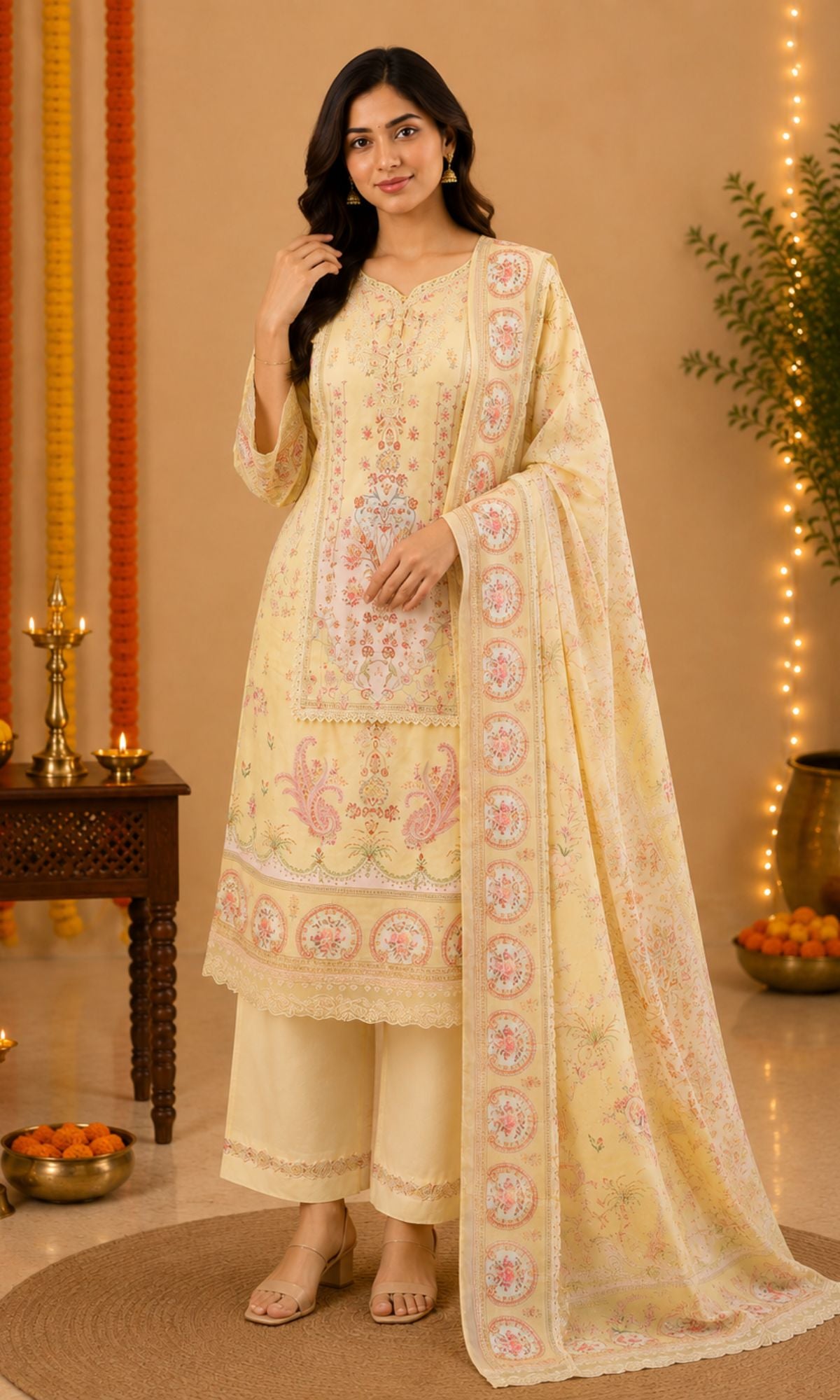 Yellow Printed Kurta Set