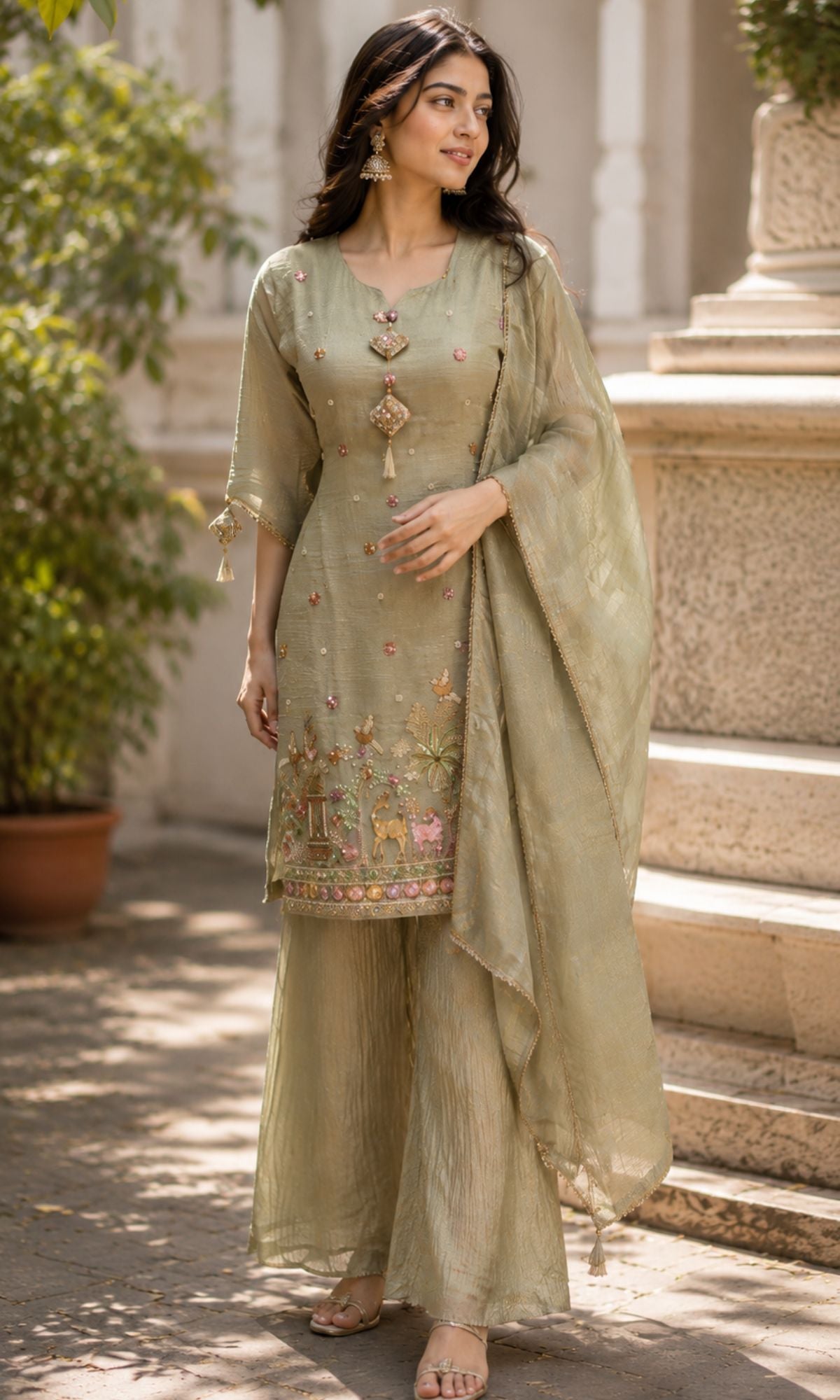 Pista Green Embroidered Kurta Set