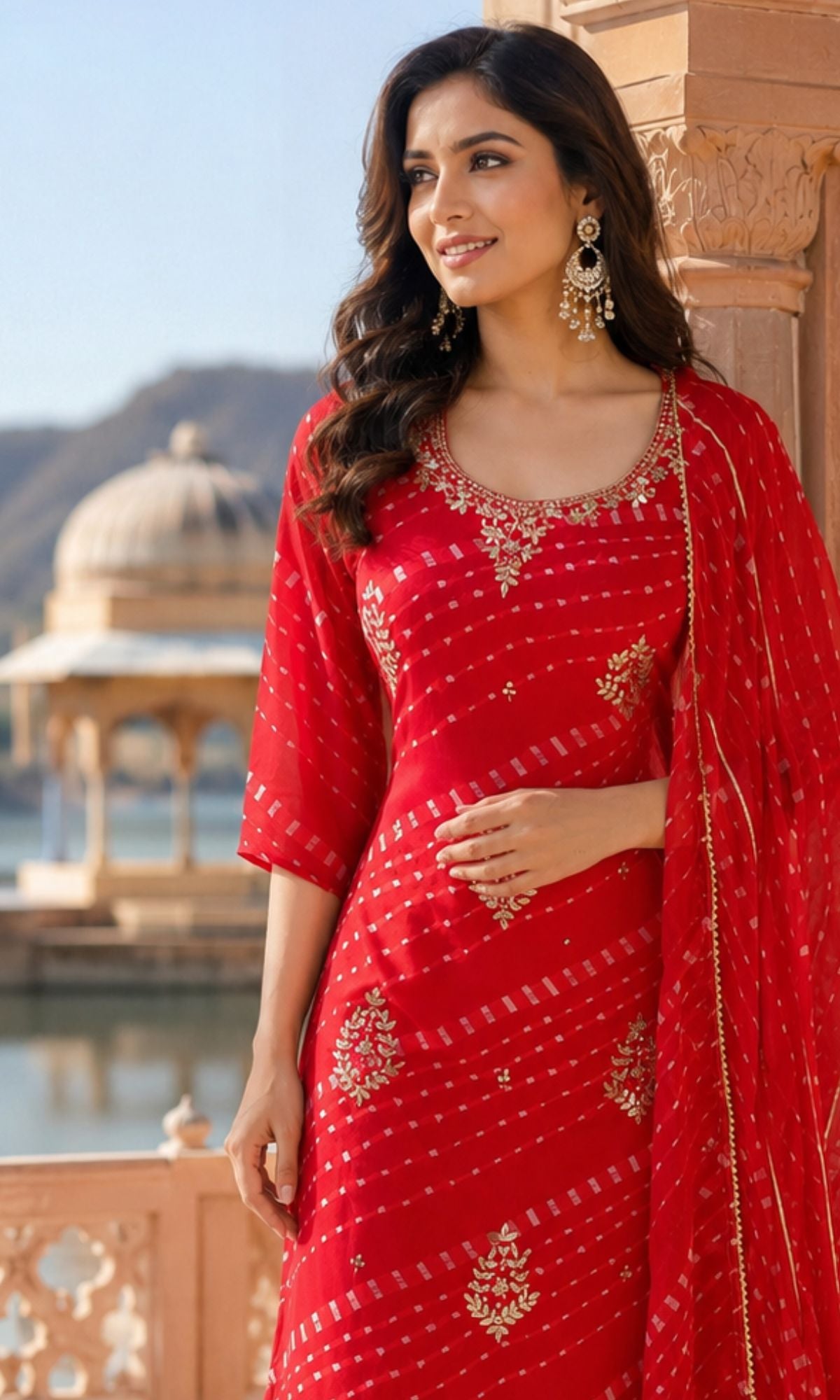 Red Printed Kurta Set
