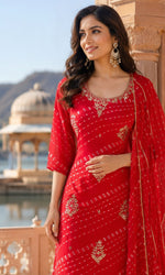Red Printed Kurta Set