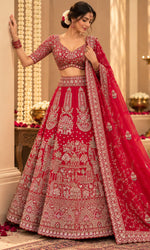 Bridal Red Embroidered Lehenga with Blouse & Dupatta