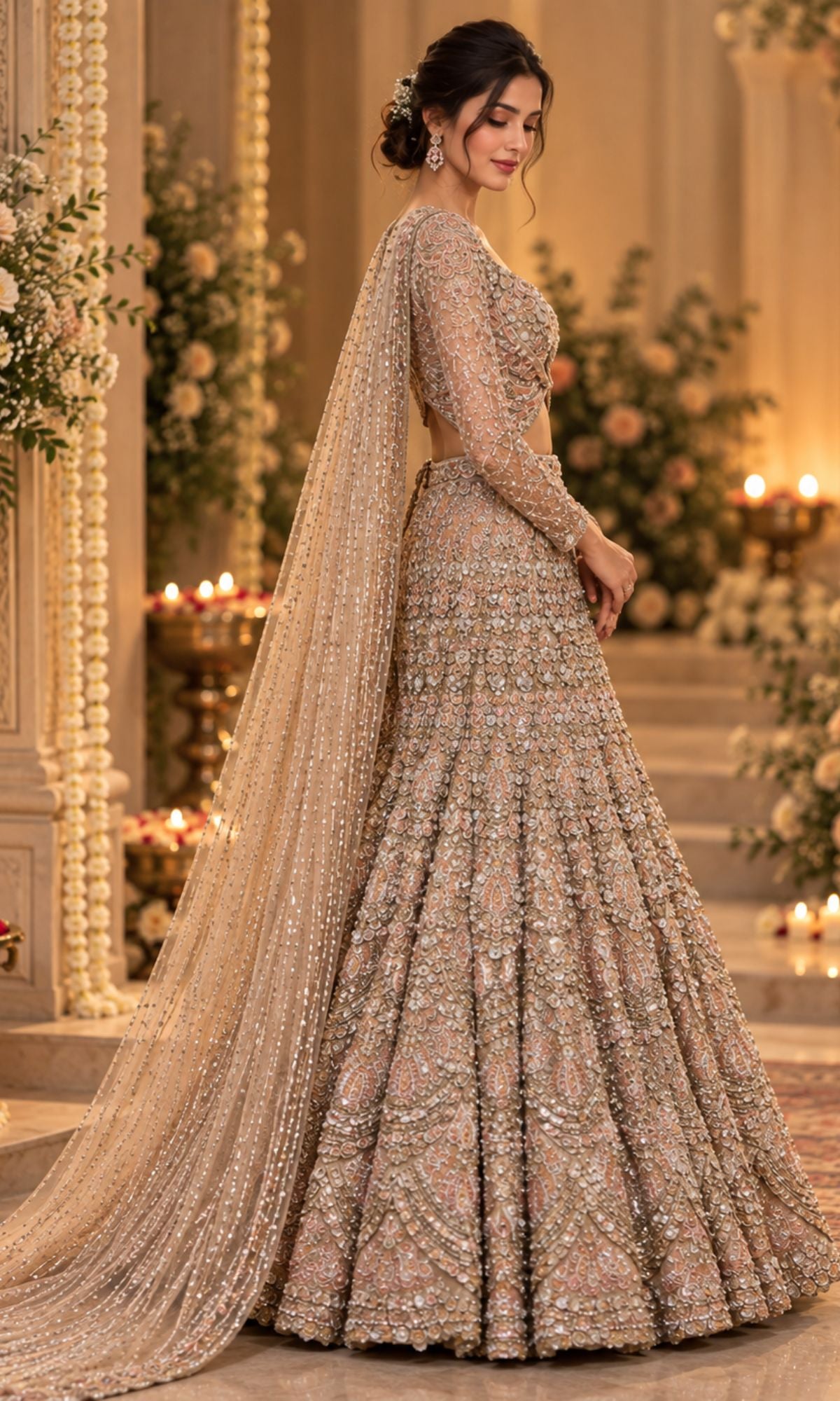 Champagne Gold Bridal Lehenga with Heavy Sequin Embroidery