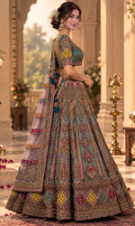 Teal & Mauve Embroidered Designer Lehenga with Geometric Motifs