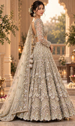 Silver Champagne Floral Embroidered Lehenga