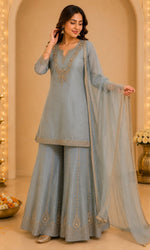 Blue Embroidered Palazzo Sharara Set
