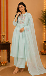 Sky blue Floral Embroidered Anarkali Kurta Set