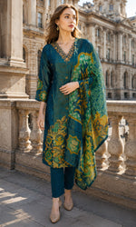 Teal Floral Printed Kurta Set