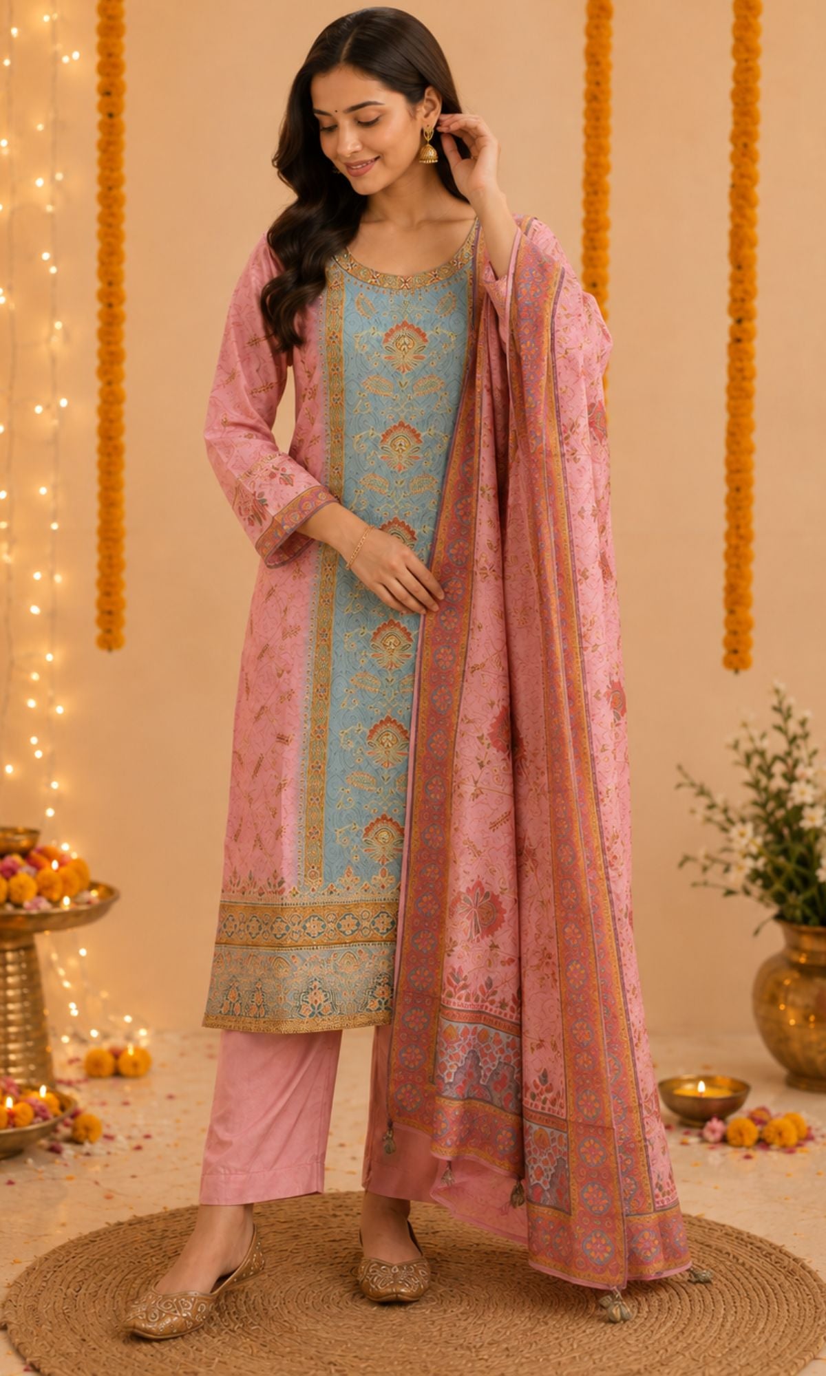 Pink Embellished Kurta Set