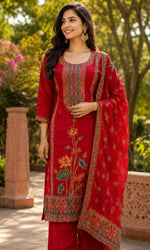 Red Floral Printed Kurta Set