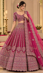 Pink Heavy Embroidered Bridal Lehenga with Blouse & Dupatta