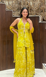 Lemon Yellow Sharara Set With Halter Top