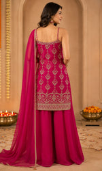 Mahenta Pink Weave Palazzo Sharara Set