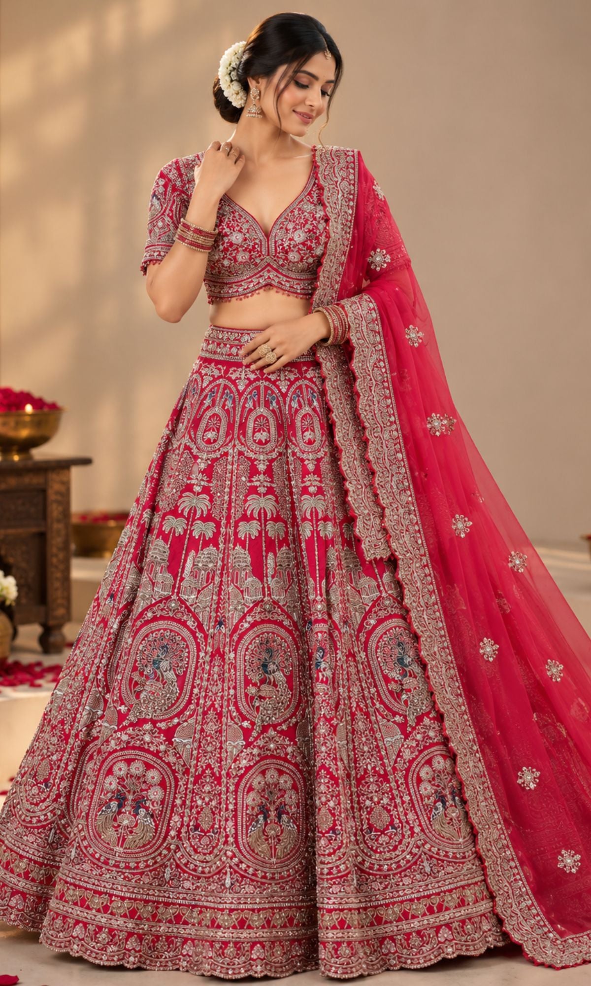 Pink Heavy Embroidered Bridal Lehenga with Blouse & Dupatta