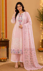 Pink Floral Embroidered Kurta Set