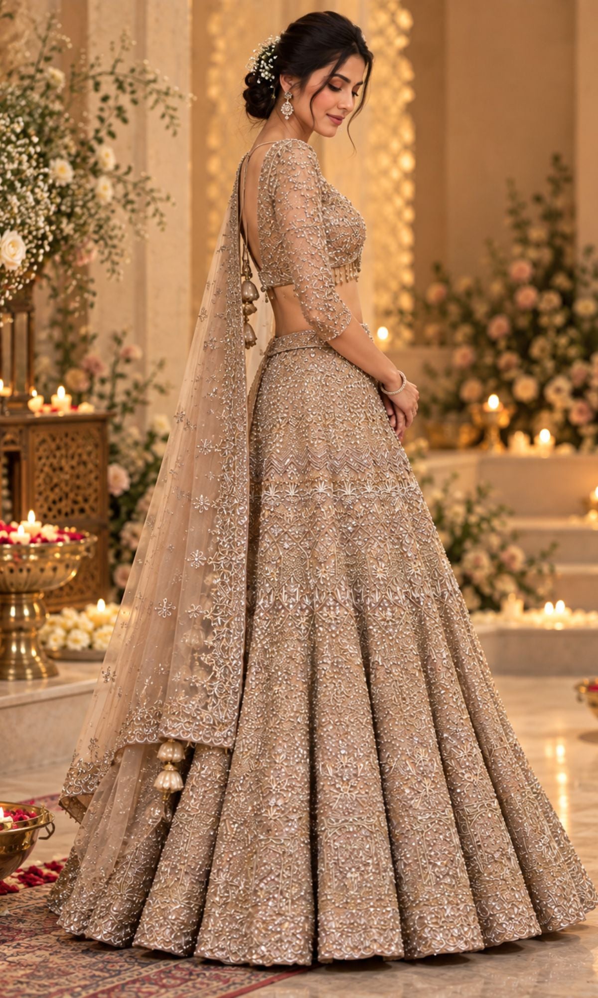 Gold BeigeBridal Lehenga withEmbroidery