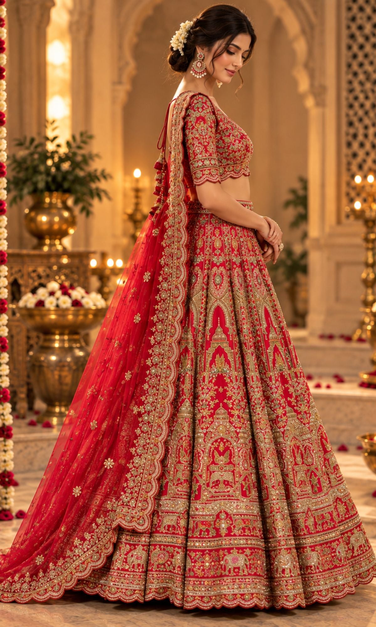 Bridal Red & Gold Embroidered Lehenga