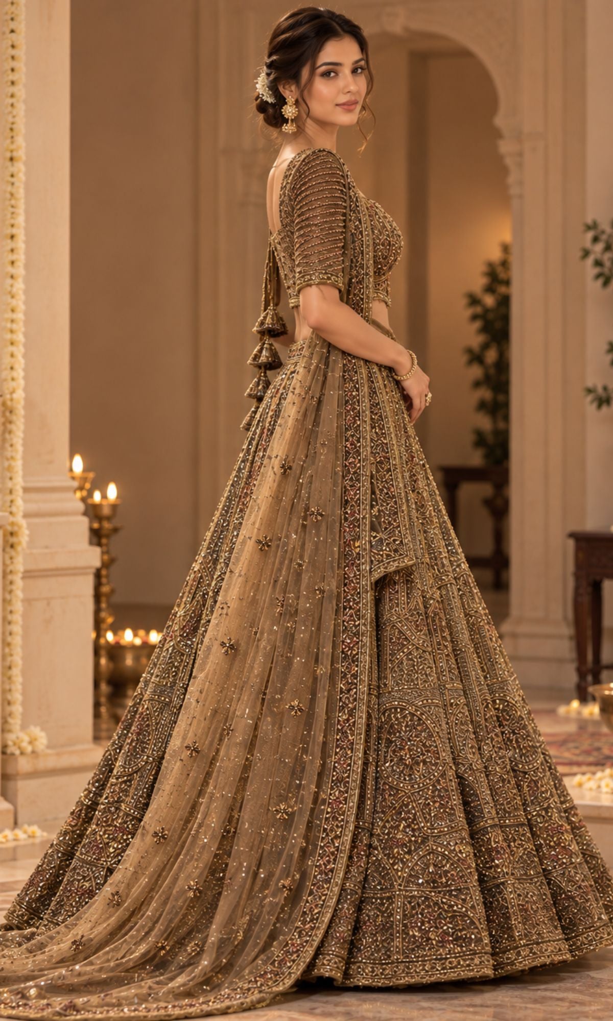 Brown Embroidered Bridal Lehenga
