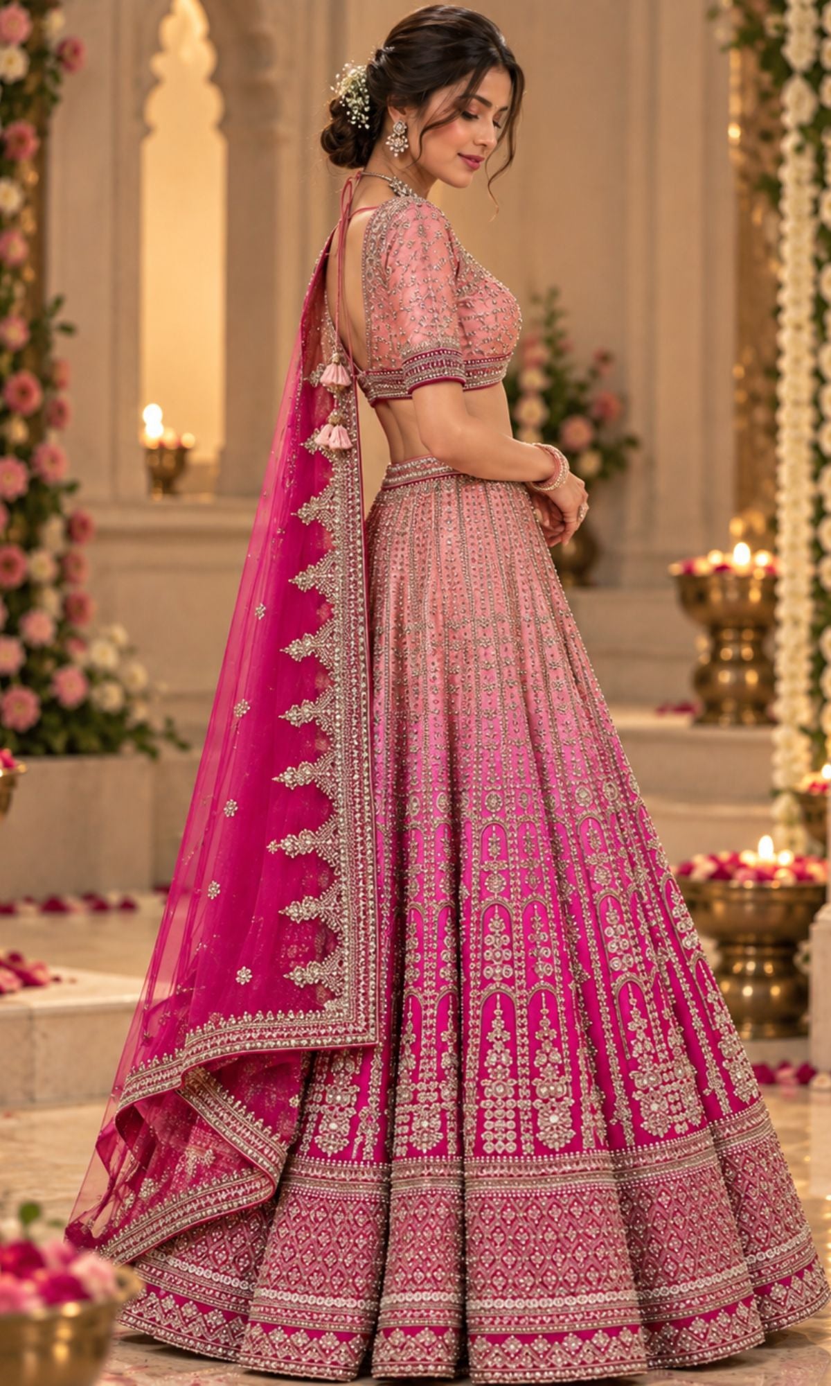Dual-Tone PInk Bridal Lehenga withEmbroidery