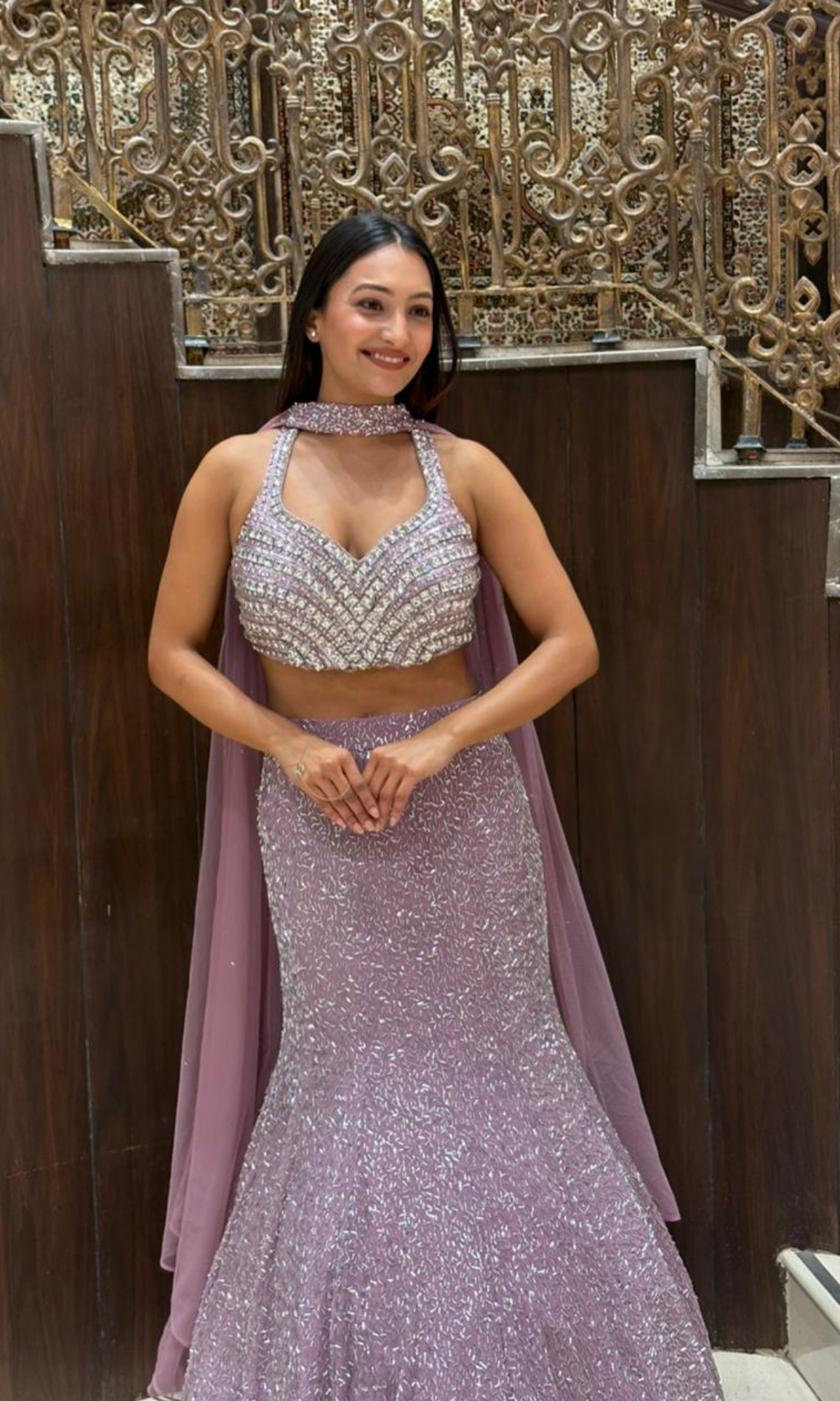 Lavender Halter Neck Lehenga