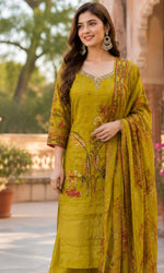 Mustard Yellow Floral Printed Kurta Set