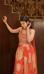 Orange Semi-Georgette Sharara With Embroidered Top And Dupatta
