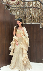 Gold Shimmer Lehenga with Stiched Blouse and Ruffle Dupatta