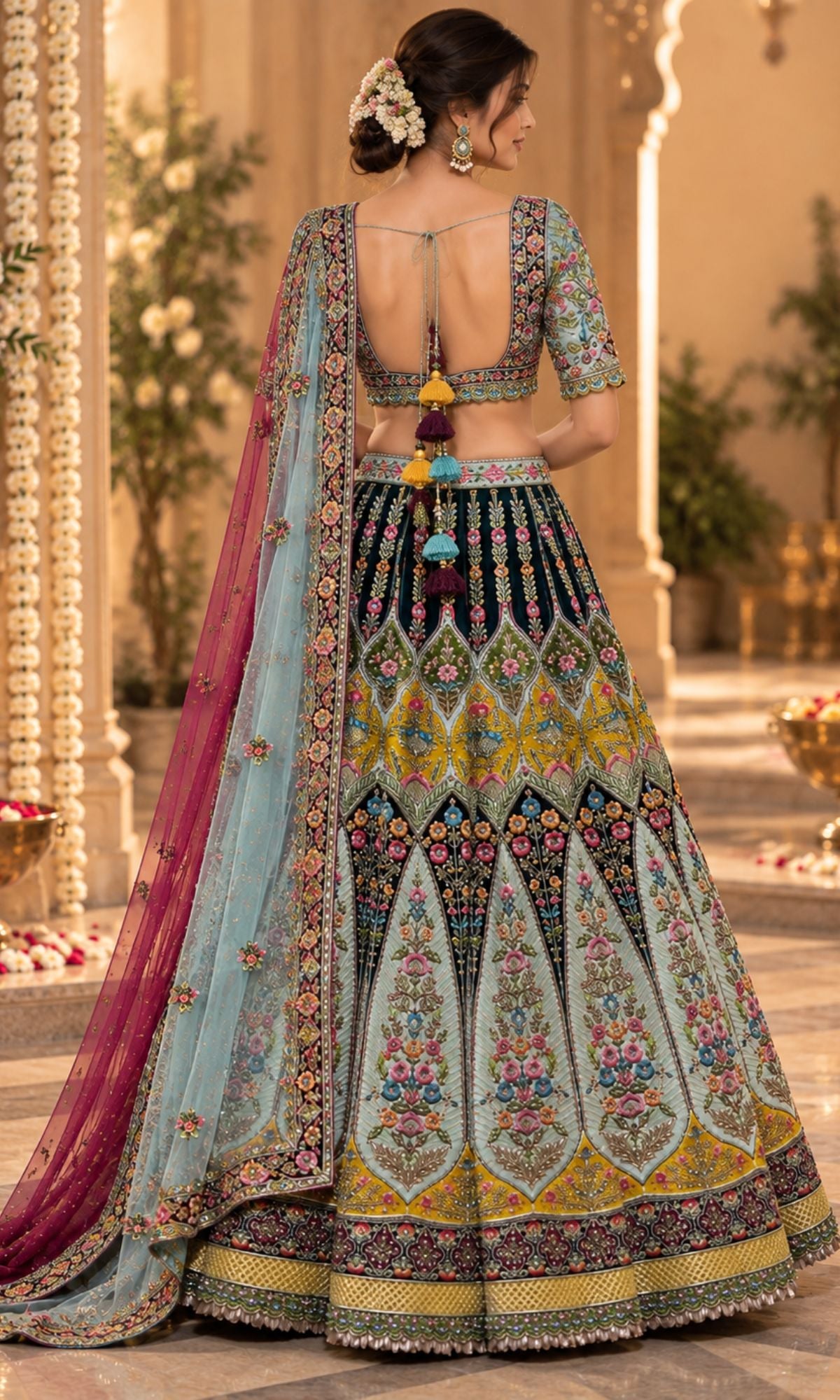 Multicolor Embroidered Festive Lehenga with Floral Motifs
