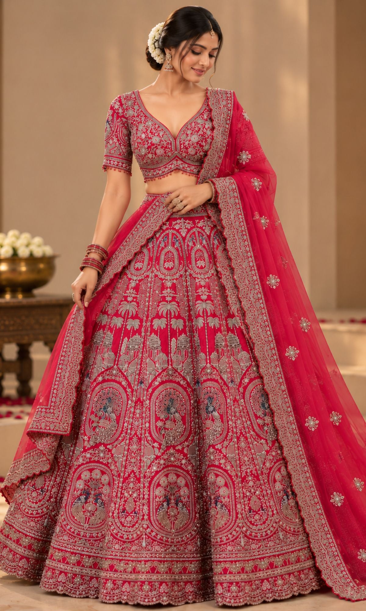Pink Heavy Embroidered Bridal Lehenga with Blouse & Dupatta