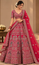 Pink Heavy Embroidered Bridal Lehenga with Blouse & Dupatta