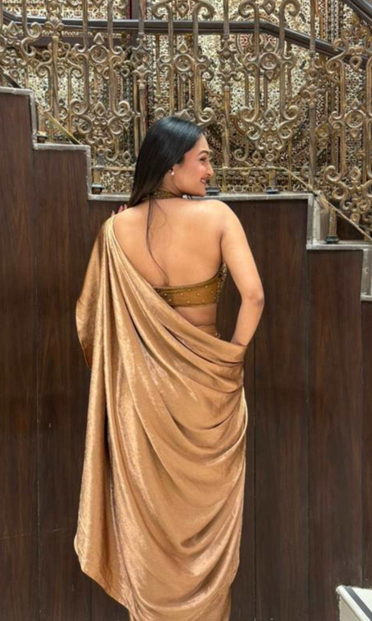 Gold Shimmer Saree With Embellished blouse