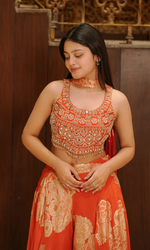 Orange Semi-Georgette Sharara With Embroidered Top And Dupatta